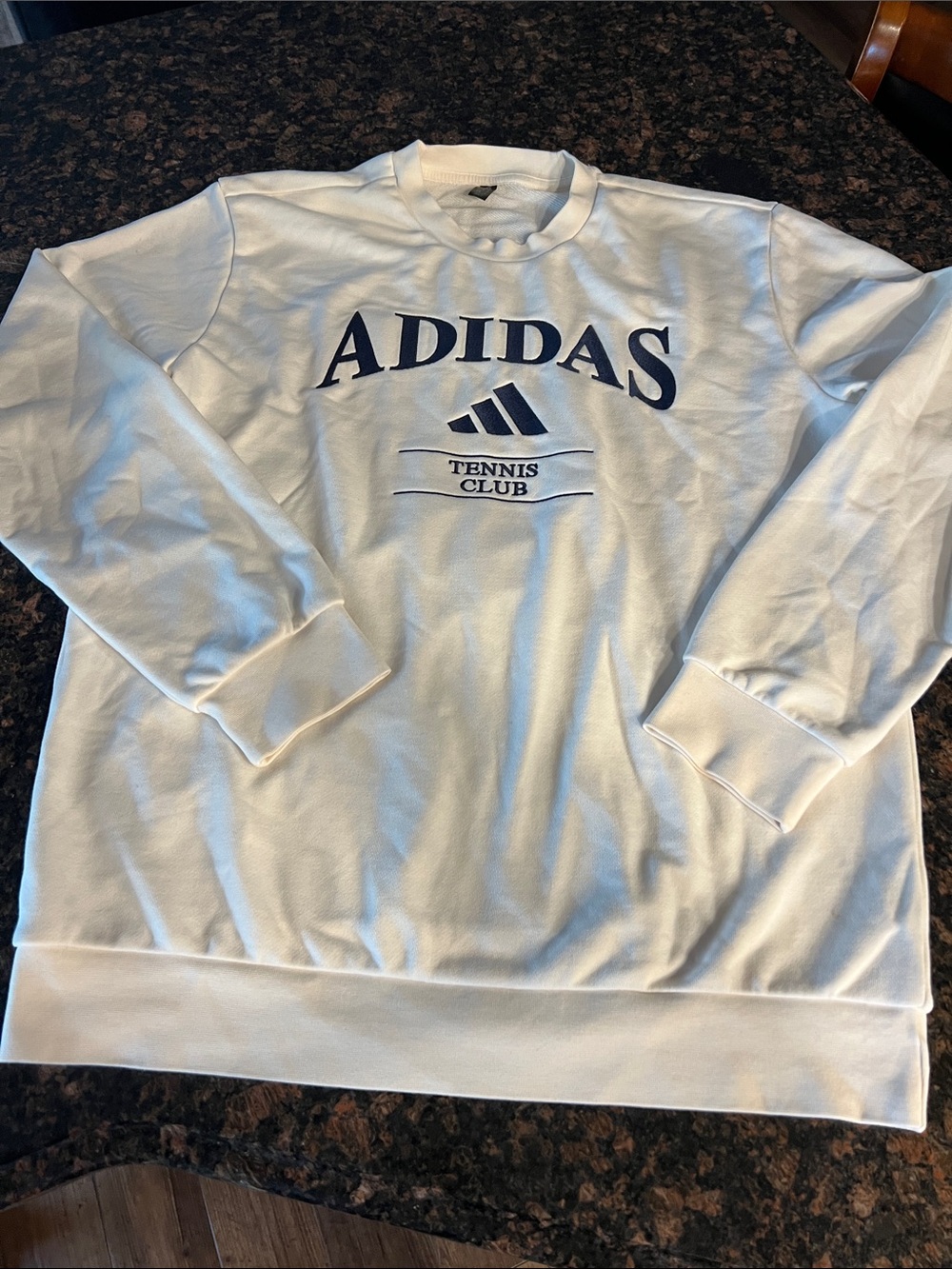 adidas White Crewneck Sweatshirt with Navy Tennis Club Logo medium